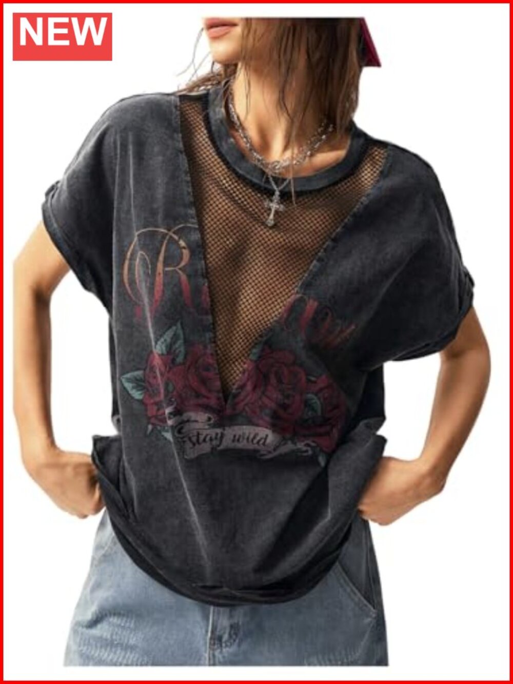Women's Y2K Goth Mesh T-Shirt Vintage Graphic Streetwear
